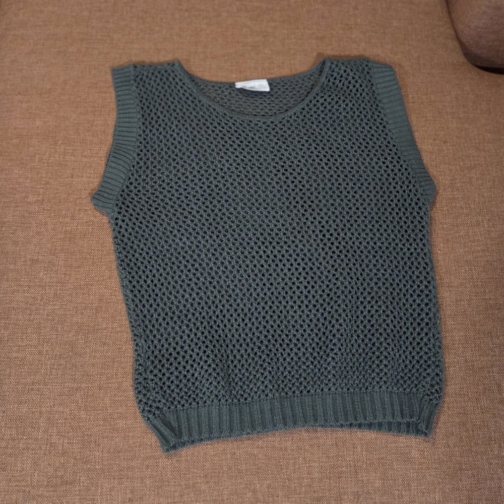 Vtg Carpi Open Weave Knit Mesh Vest Sweater Layering Sleeveless Gray Womens Sm